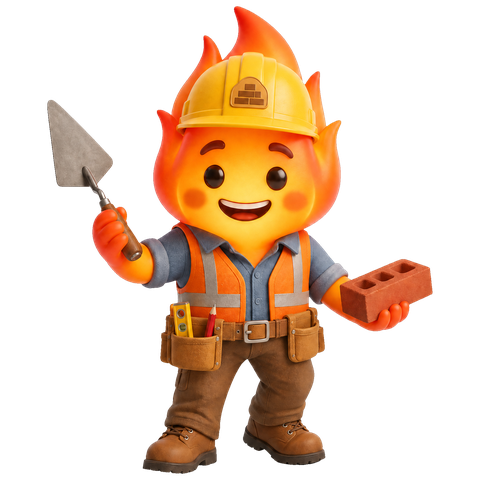 Foguinho pedreiro, mascote da categoria Construção do ChamaLá