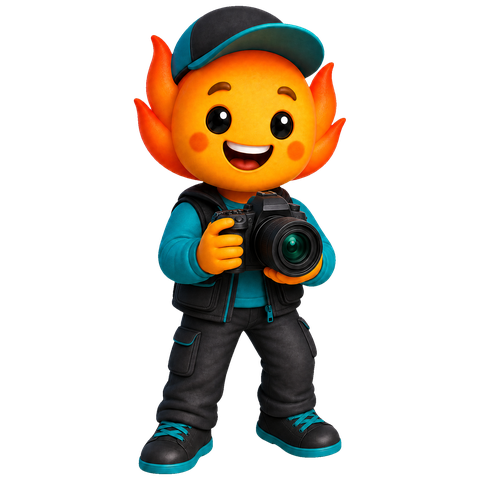 Foguinho fotógrafo, mascote do ChamaLá